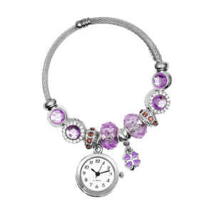 Reloj Mujer Dama Pulsera Acero Dije Trebol